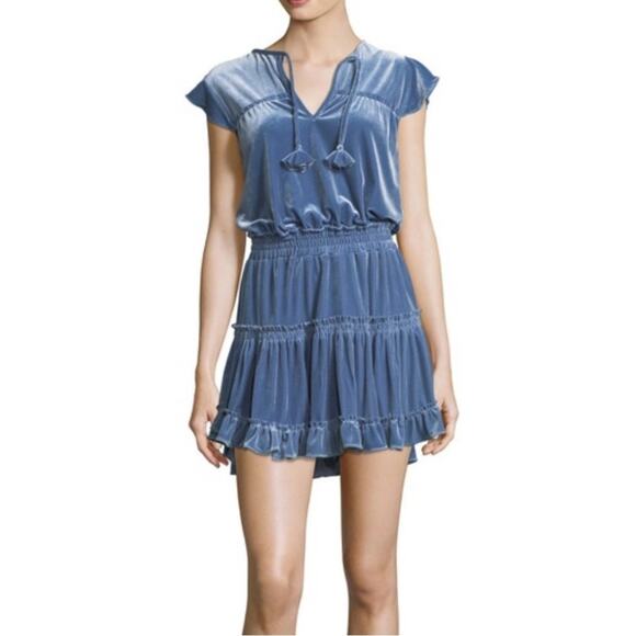 MISA Los Angeles Matias Blue Velvet Tier Mini Dress SMALL - Picture 1 of 9